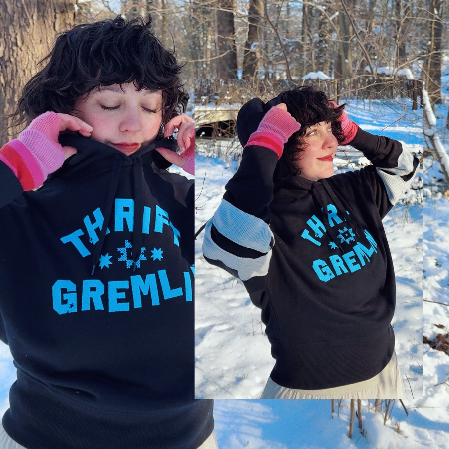 THRIFT GREMLIN | Black & White Pullover Hoodie