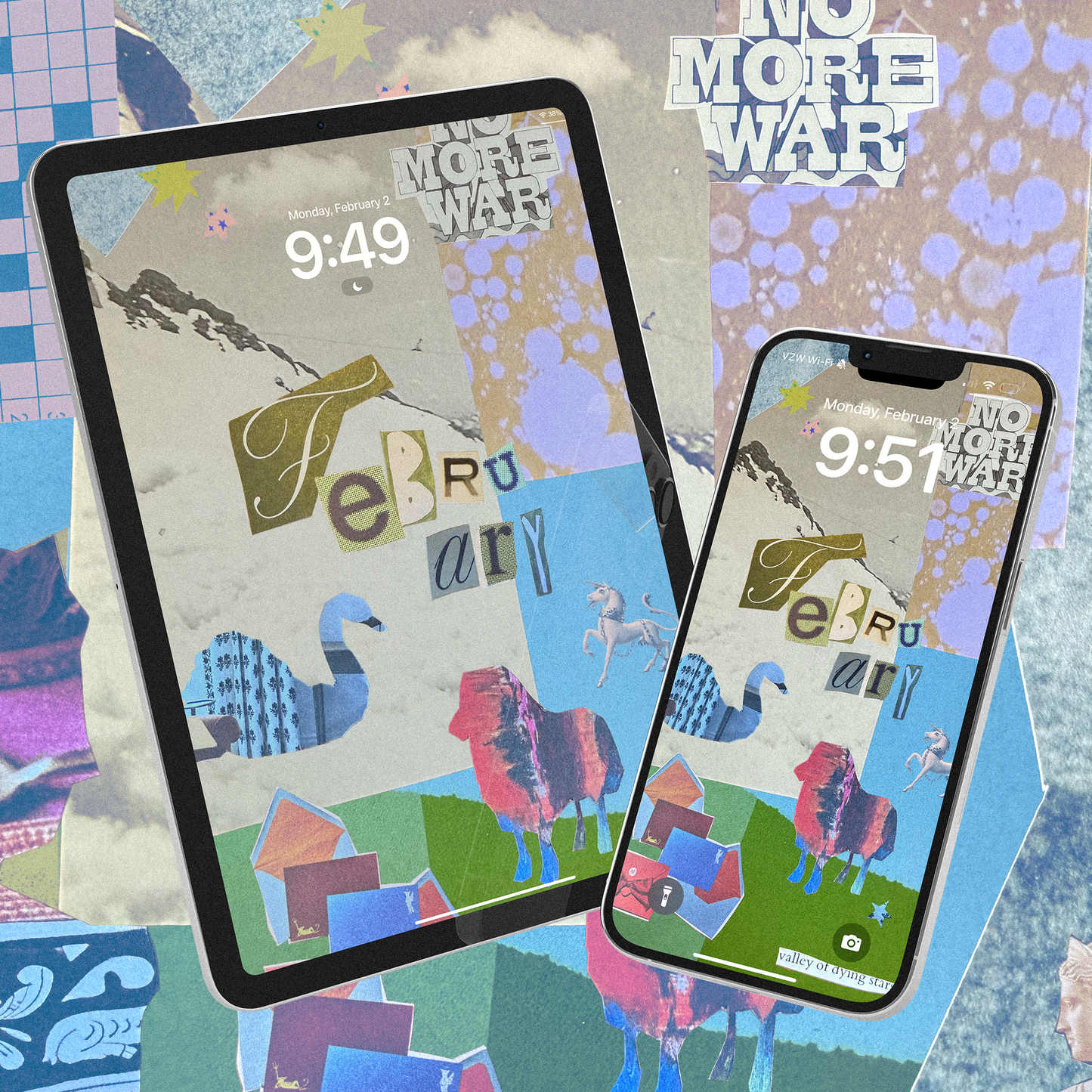 February Wallpaper Pack - analog journaling collage