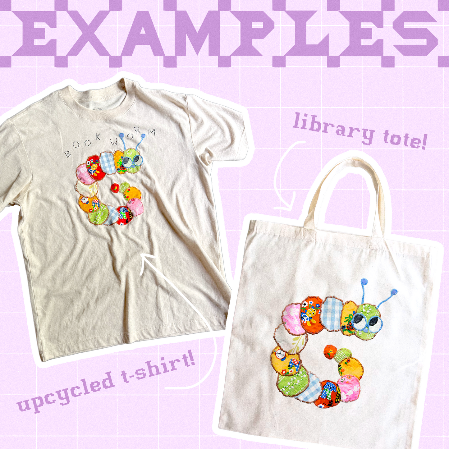 Bookworm patchwork pattern 🐛 beginner friendly applique patch downloadable template