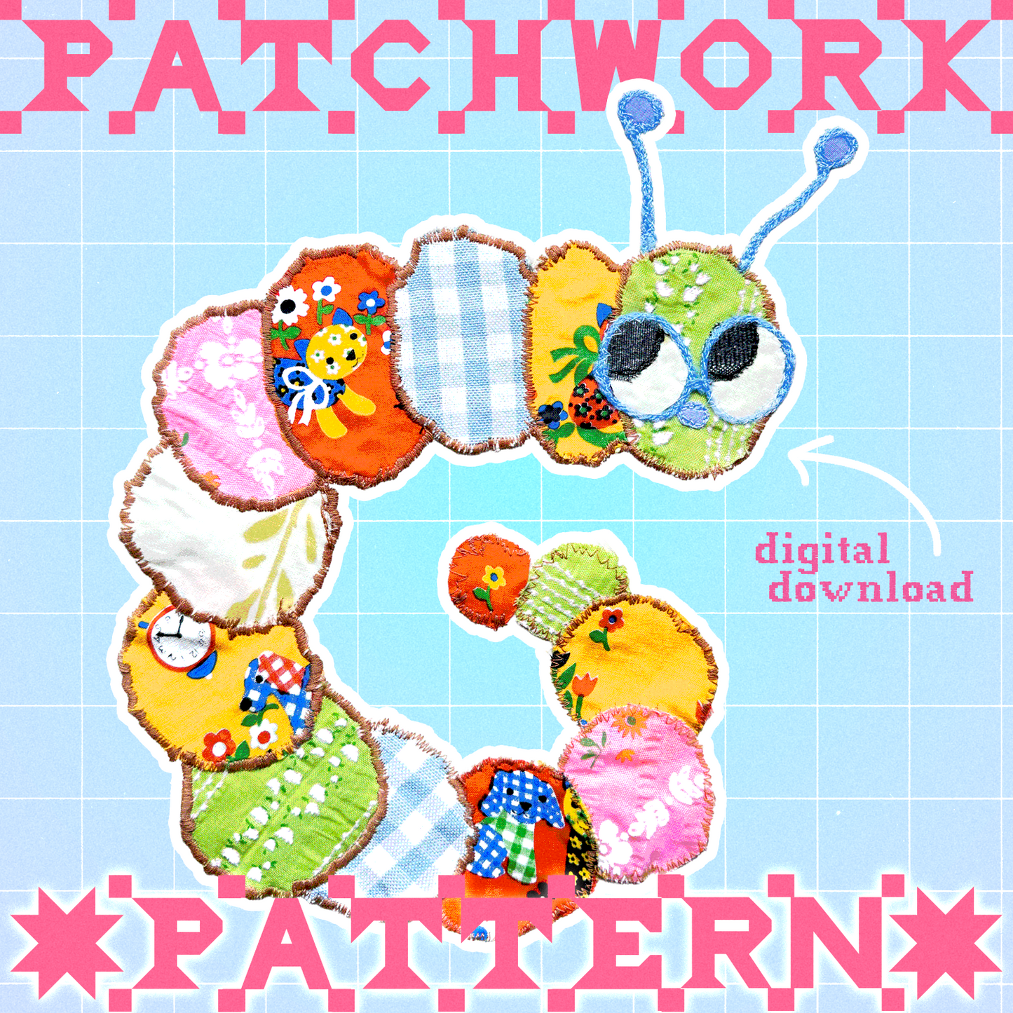 Bookworm patchwork pattern 🐛 beginner friendly applique patch downloadable template