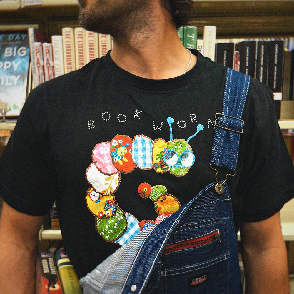 Bookworm t-shirt 🐛 black vintage graphic, 100% recycled cotton