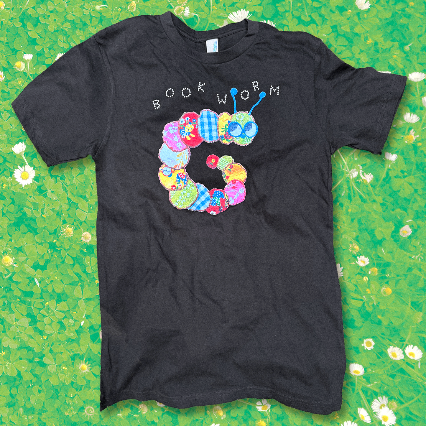 Bookworm t-shirt 🐛 black vintage graphic, 100% recycled cotton