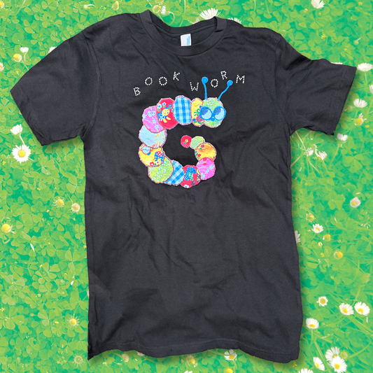 Bookworm t-shirt 🐛 black vintage graphic, 100% recycled cotton