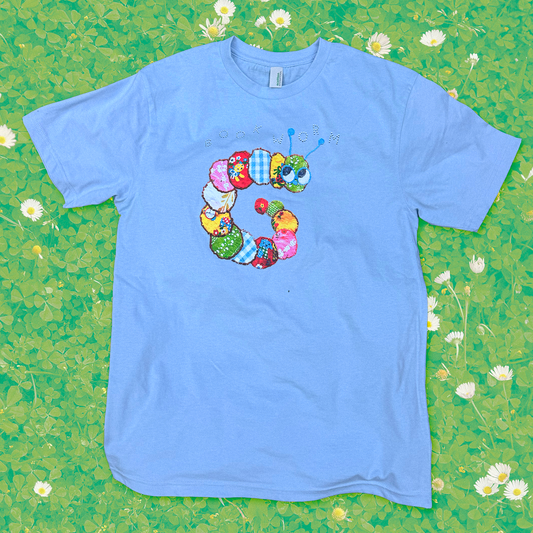 Bookworm t-shirt 🐛 baby blue vintage graphic, 100% recycled cotton
